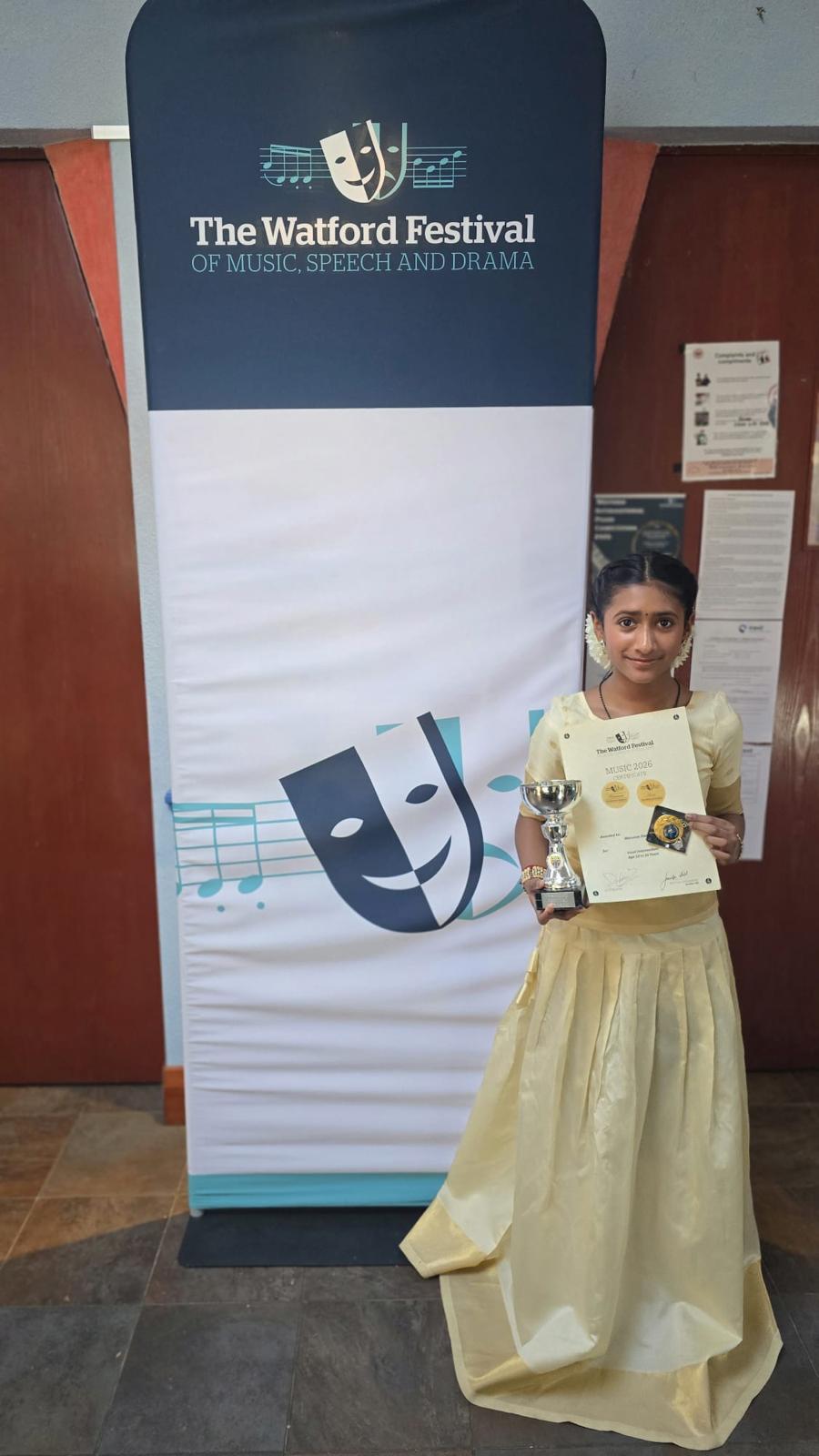 1st Place in Carnatic Vocal at the Watford Festival